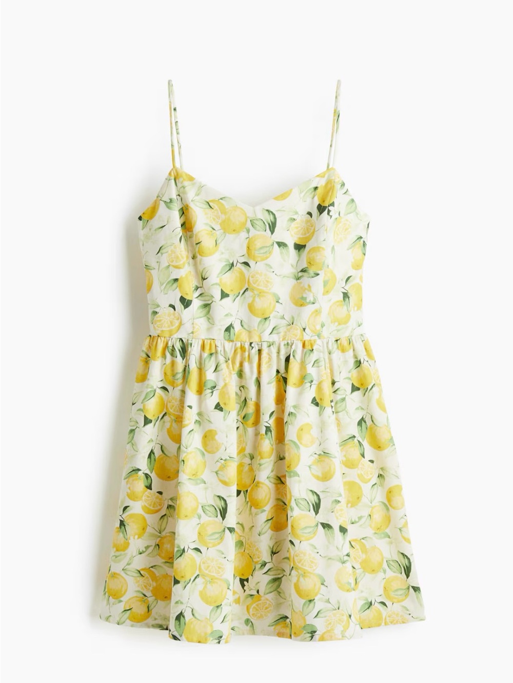 H&M Yellow Lemon Print Cotton Spaghetti-Strap Dress